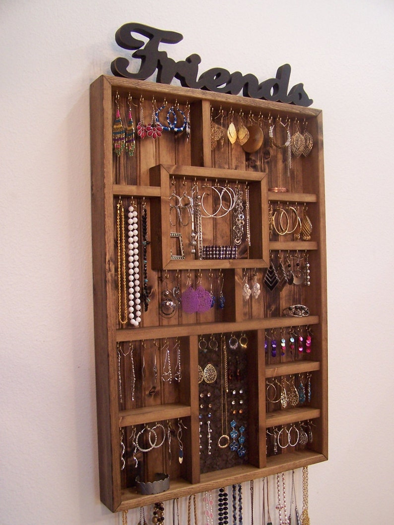 Earring Holder Jewelry Organizer Handmade Wood Wall Art