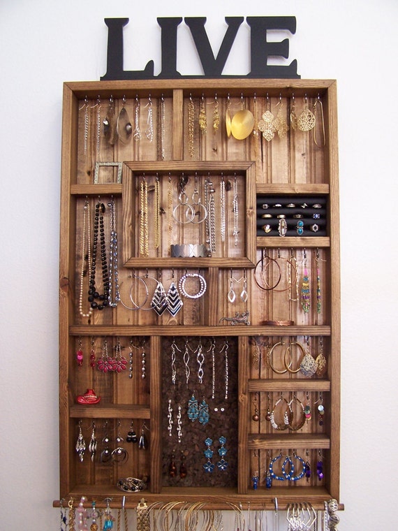 Wall Jewelry Organizer with Shelf, Bracelet and Earring Holder