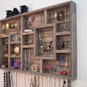 Handmade Wall Jewelry Organizer, Display Case, Earring Holder