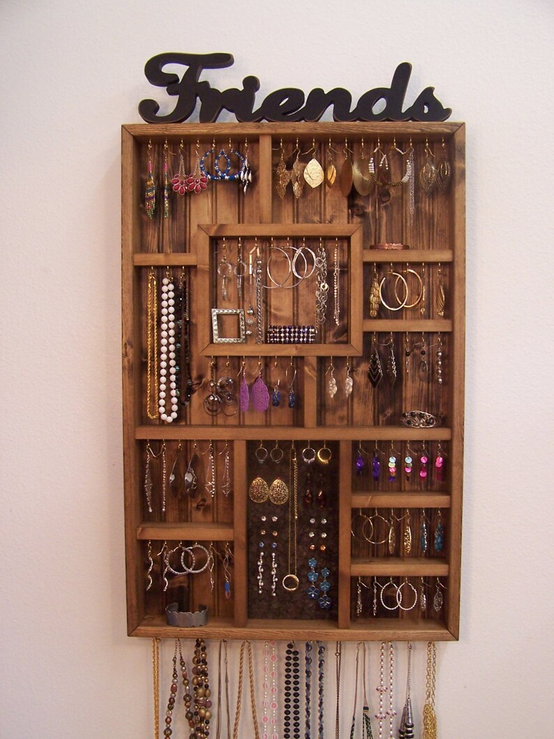 Earring Holder Jewelry Organizer Handmade Wood Wall Art