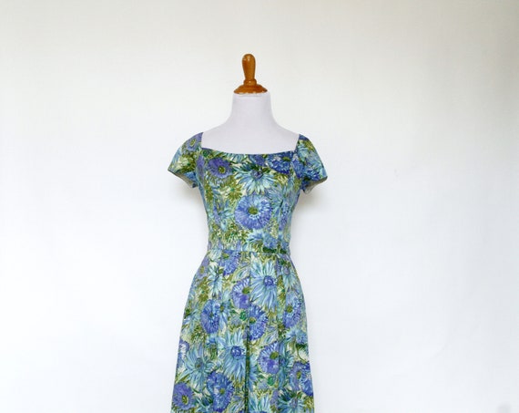 Vintage 1950s Dress | 50s Polished Cotton Floral … - image 2