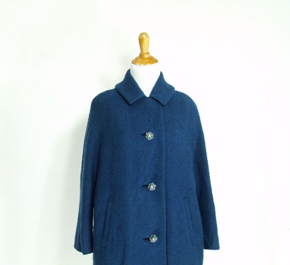 Vintage 1950s Coat | 50s 60s Teal Blue Wool Boucl… - image 2