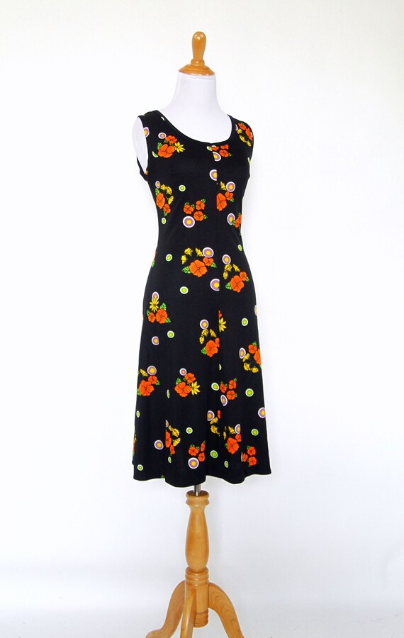 Vintage 1970s Dress | 70s Black Floral Print Mod … - image 3