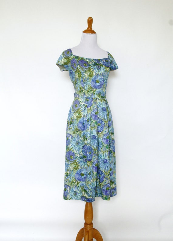 Vintage 1950s Dress | 50s Polished Cotton Floral … - image 3