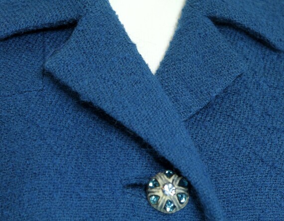 Vintage 1950s Coat | 50s 60s Teal Blue Wool Boucl… - image 4