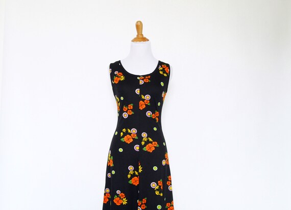 Vintage 1970s Dress | 70s Black Floral Print Mod … - image 2