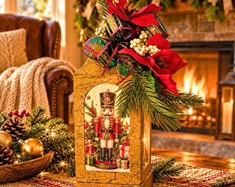 Handmade Rustic Christmas Nutcracker Lighted Lantern | Farmhouse Holiday Home Decor Idea