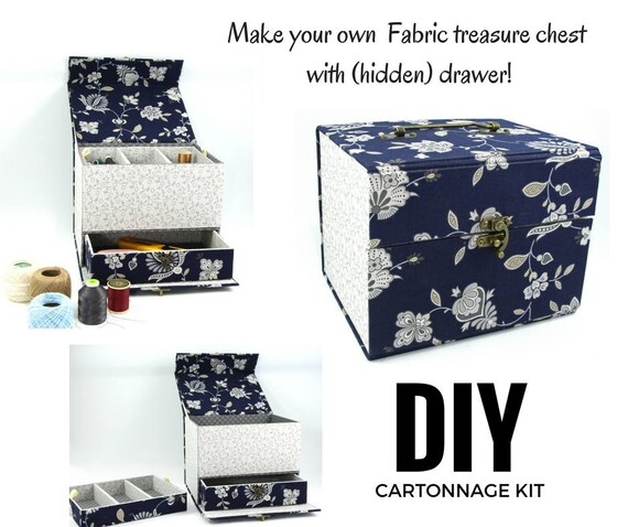 Fabric Treasure Chest With Hidden Drawer Diy Kit Cartonnage Etsy