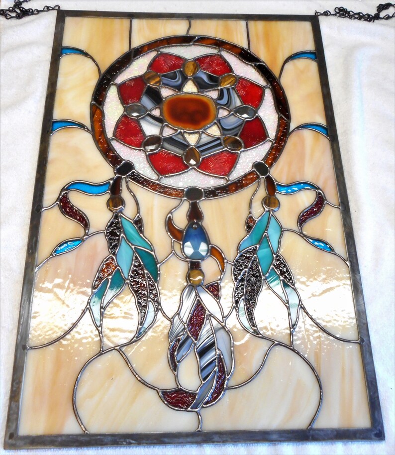 Stained Glass Dream Catcher Window or Door Panel Handcrafted Etsy