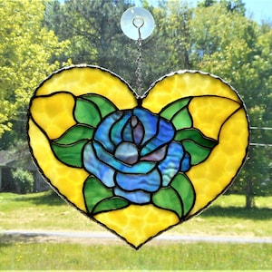 Stained Glass Rose Heart - Handcrafted in Tennessee