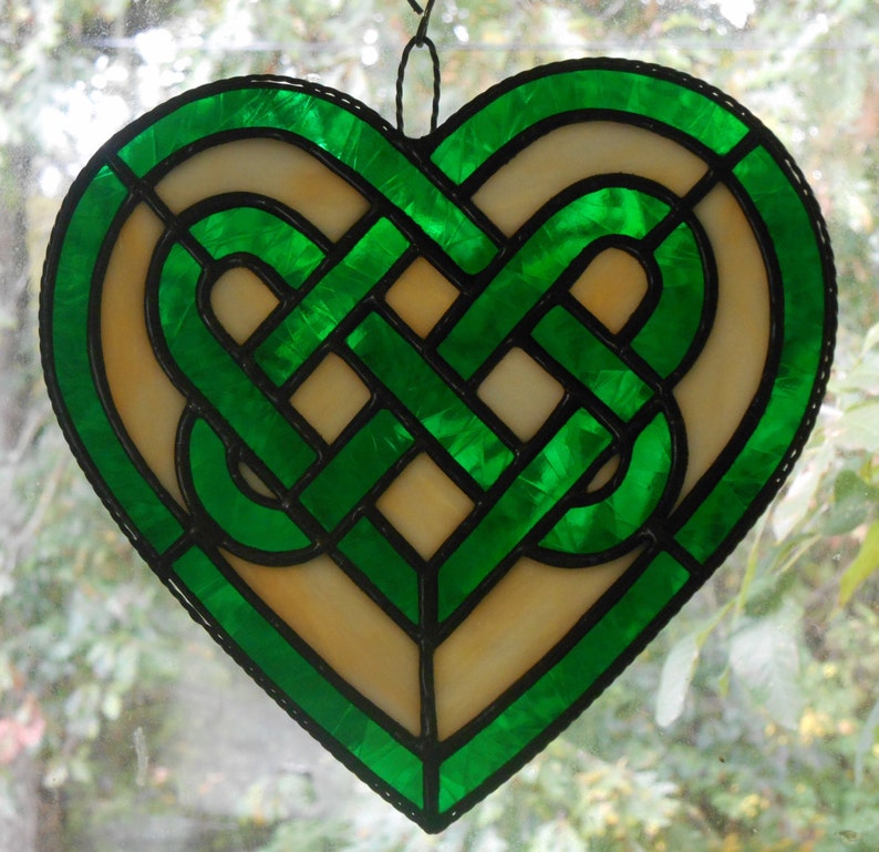 Stained Glass Celtic Knot Heart in Green Handcrafted in the | Etsy