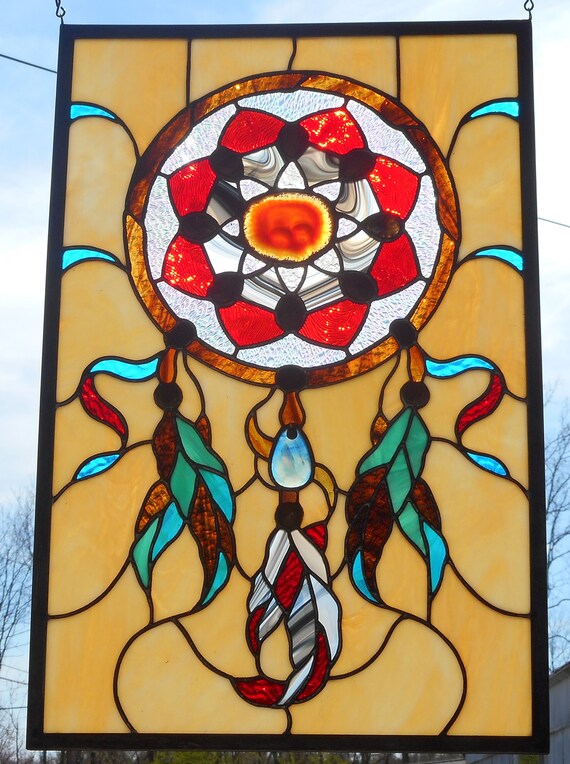 Stained Glass Dream Catcher Window Or Door Panel Handcrafted - Stained Glass Window Door Panel Stained Glass Dream Catcher Window Or Door Panel Handcrafted - Stained Glass Window Door Panel