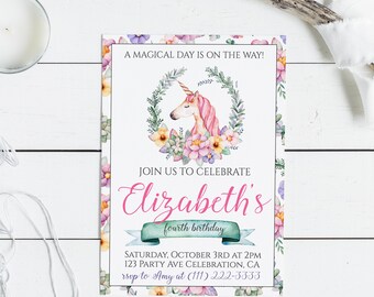unicorn birthday invitation unicorn birthday invite unicorn etsy