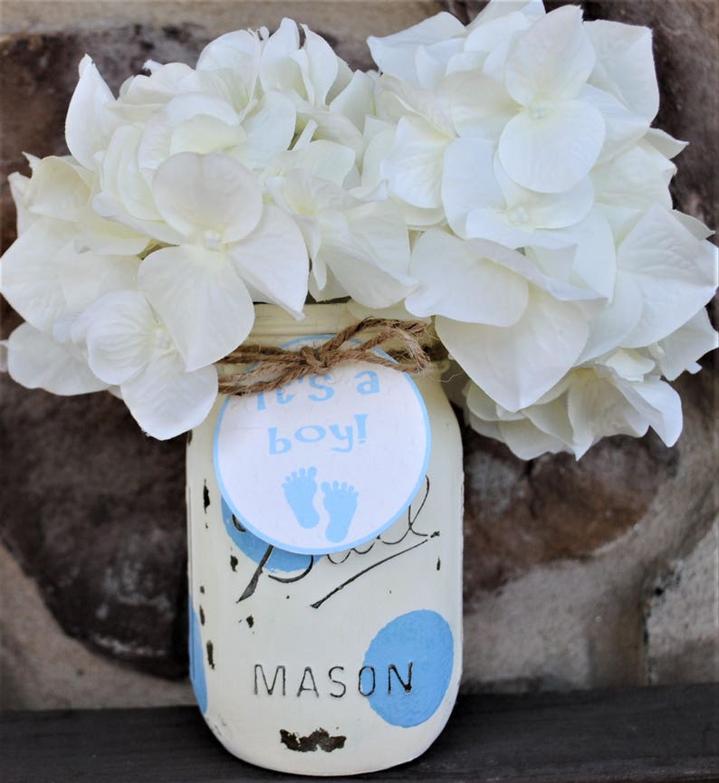 Baby Shower Mason Jar Centerpieces Boy Shower Centerpiece Etsy