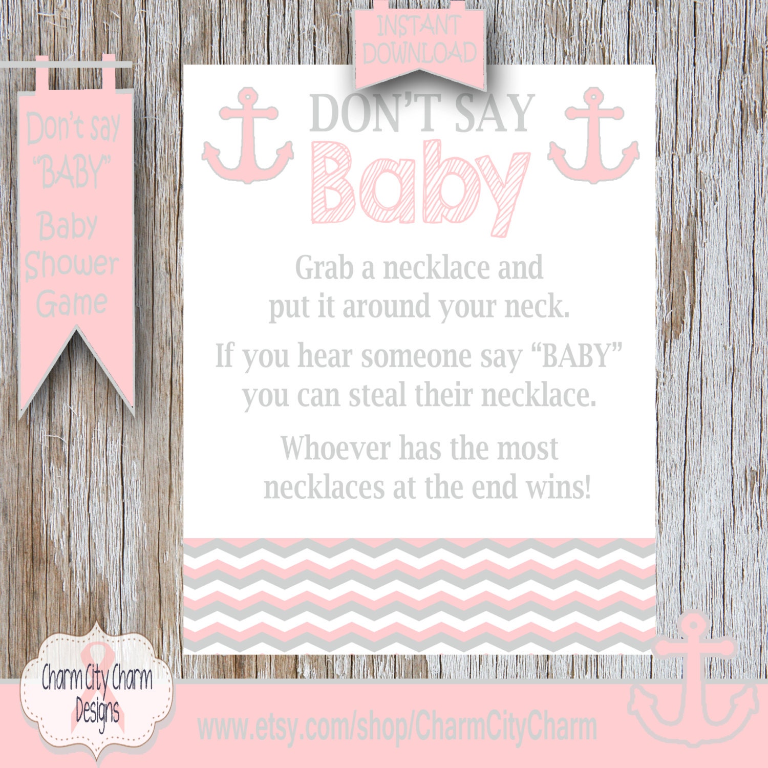 Nautical Don't Say Baby Baby Shower Game Necklace Game Etsy