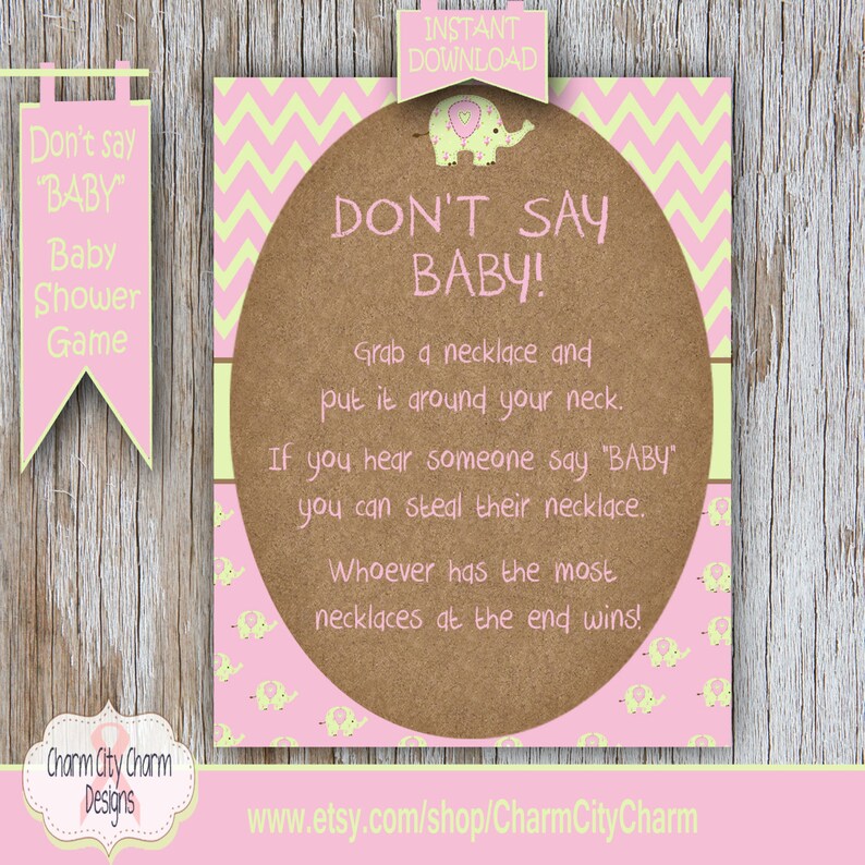 Don't Say Baby Shower Game Necklace Game Elephant Baby Etsy