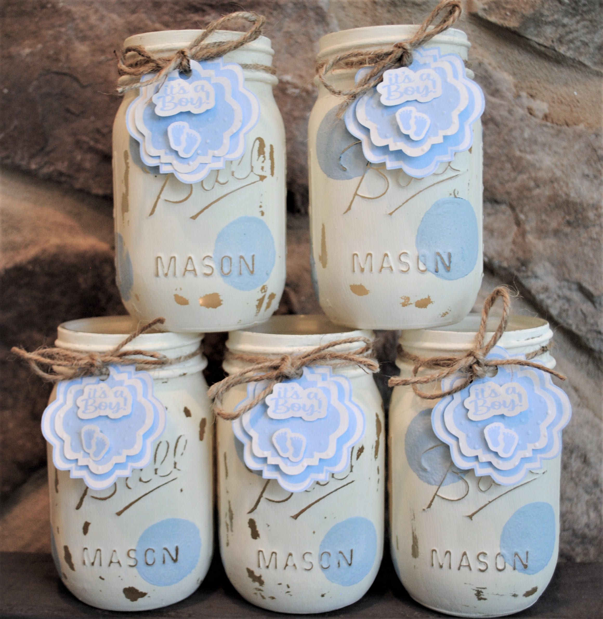 Baby Boy Shower Mason Jars Painted Ball Jars Boy Baby Etsy