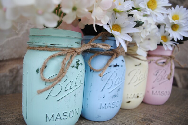 Painted Mason Jars Pastel Mason Jars Spring Colors Mason Etsy