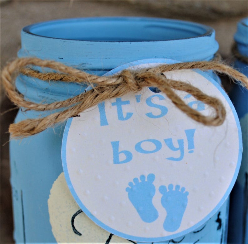 Mason Jar Baby Boy Shower Centerpieces Blue and White Polka Etsy