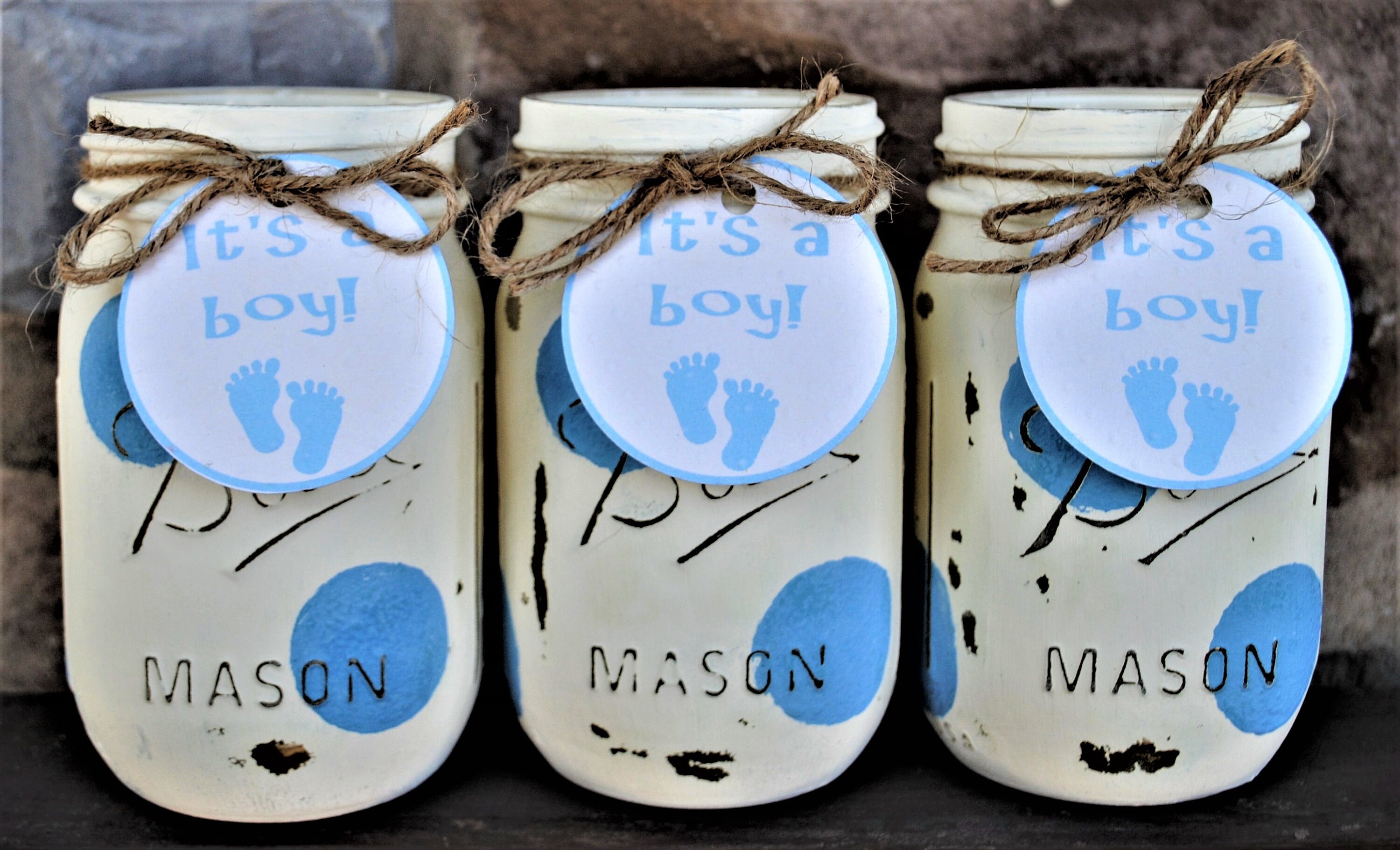Baby Boy Shower Mason Jars Baby Shower Centerpieces Shabby Etsy