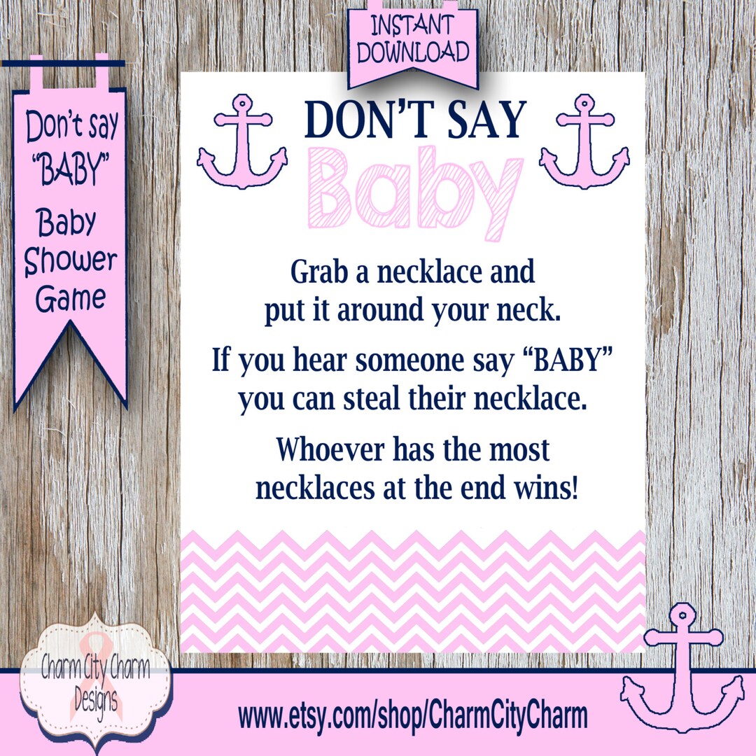 Nautical Don't Say Baby Baby Shower Game Necklace Game Etsy