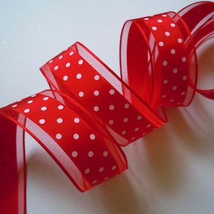 Red White Polka Dots Ribbon, Valentine Polka dots Wired Ribbon, red white satin ribbon, Wreath ribbon, Bow Ribbon, red dots valentine ribbon