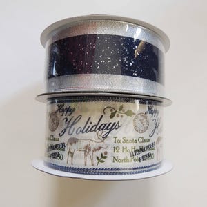 50 yards Navy Themed Christmas Ribbon, Navy Silver Christmas Ribbon, Navy Farmhouse Ribbon, Navy Silver Wedding ribbon Navy Christmas ribbon