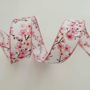 Cherry Blossoms ribbon, Cherry Flowers wired ribbon, Cherry blossoms decor, Cherry Blossom bow ribbon, Floral wreath ribbon, Gift ribbon