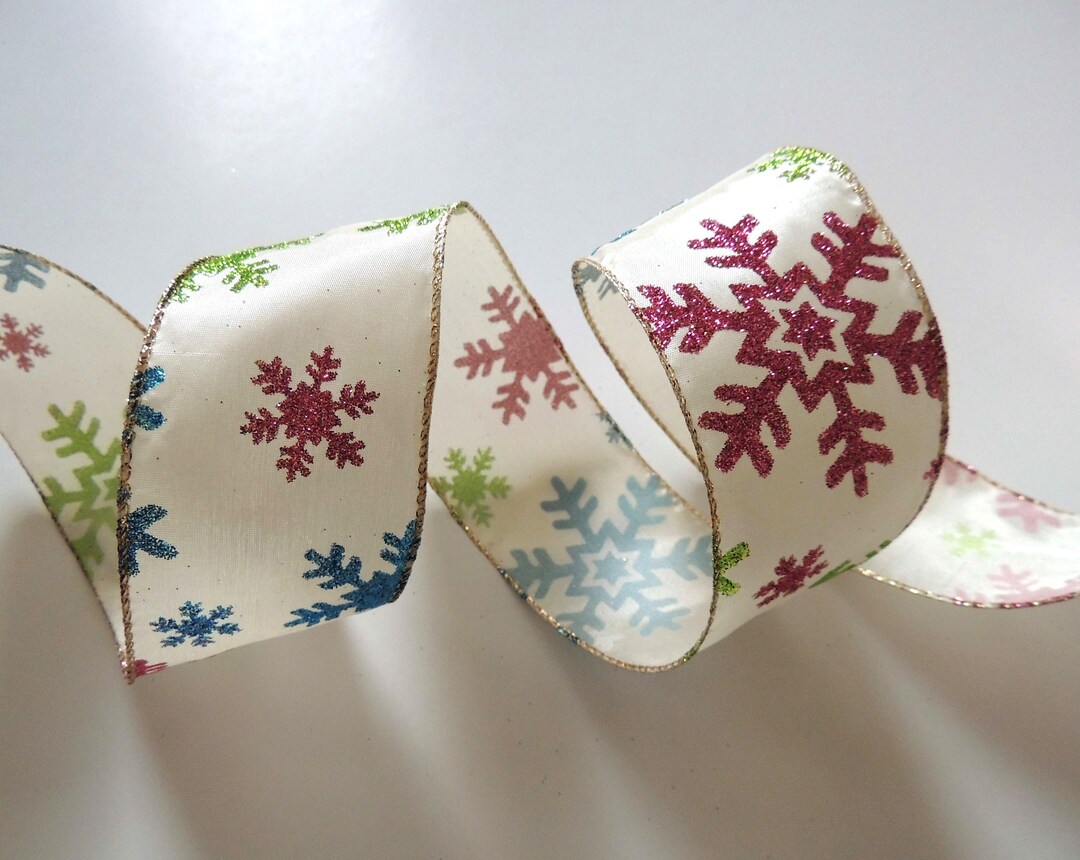 Snowflakes Christmas Ribbon, Pink Green Blue Snowflakes Ribbon ...