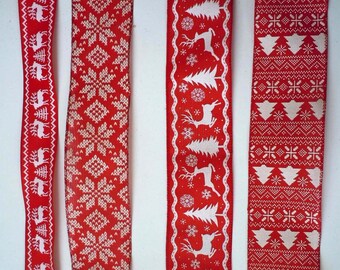 Red White Christmas ribbon, Ugly Sweater Ribbon, Ugly Sweater Christmas Ribbon, Snowflakes Ribbon, Nordic Reindeer Ribbon, Gift Wrap ribbon