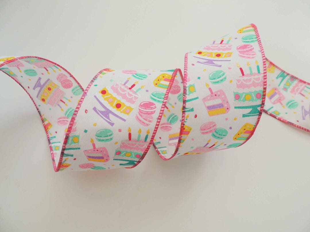 Birthday Cake Ribbon, Birthday Ribbon, Cake and Macaroon Ribbon, Wreath ...