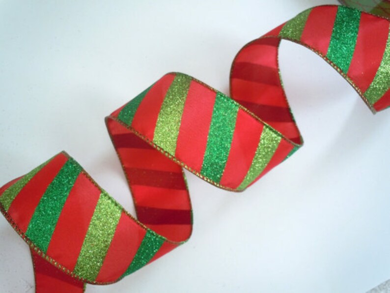 25yd Christmas Candy cane wired ribbon decorations Lime Green Etsy