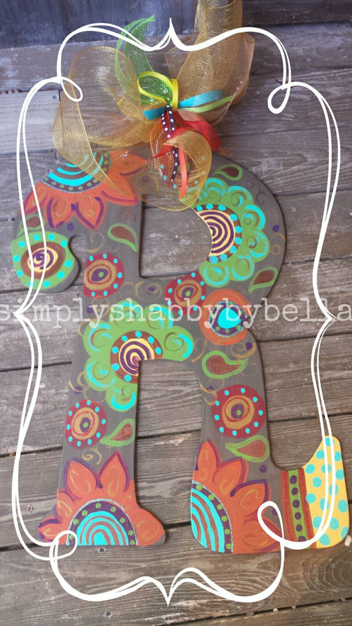 Beautiful Flowers Hand Painted Wood Letter Initial Door Etsy