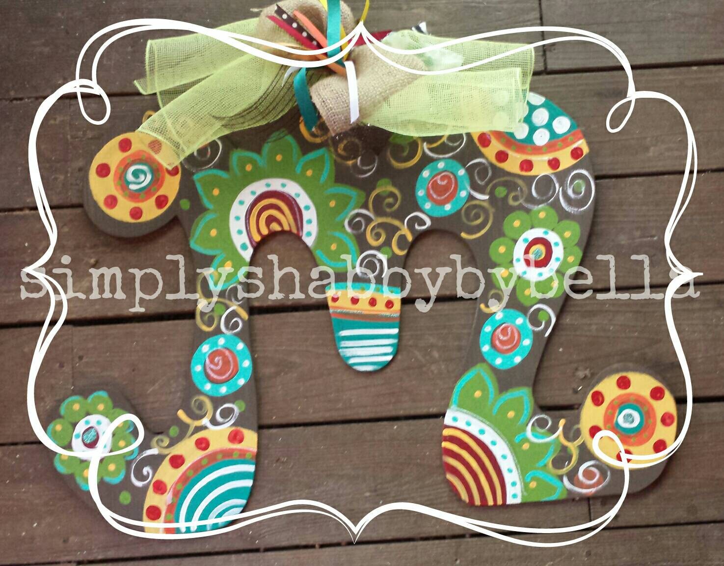 Beautiful Flowers Hand Painted Wood Letter Initial Door Etsy