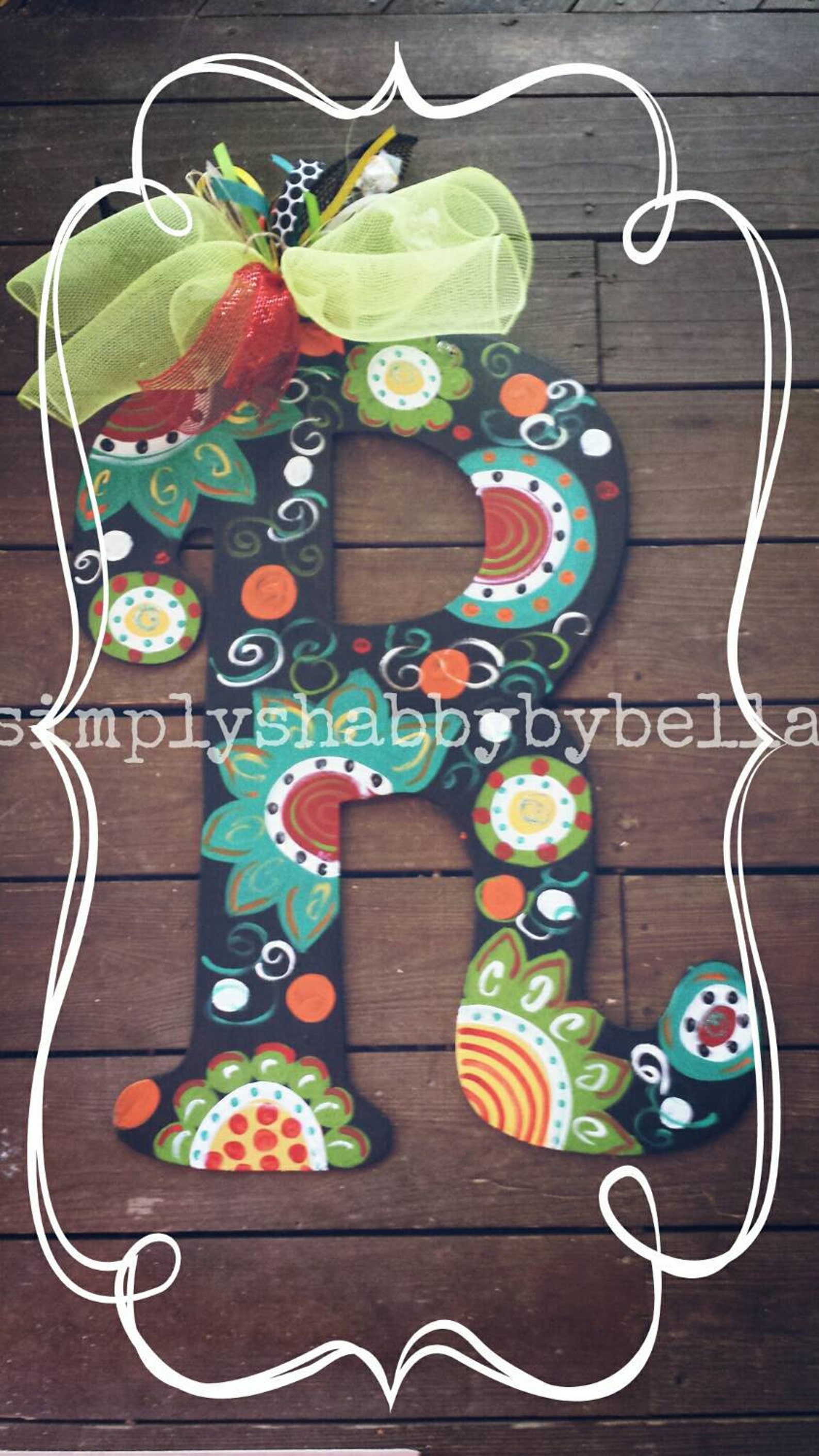 Beautiful Flowers Hand Painted Wood Letter Initial Door Etsy