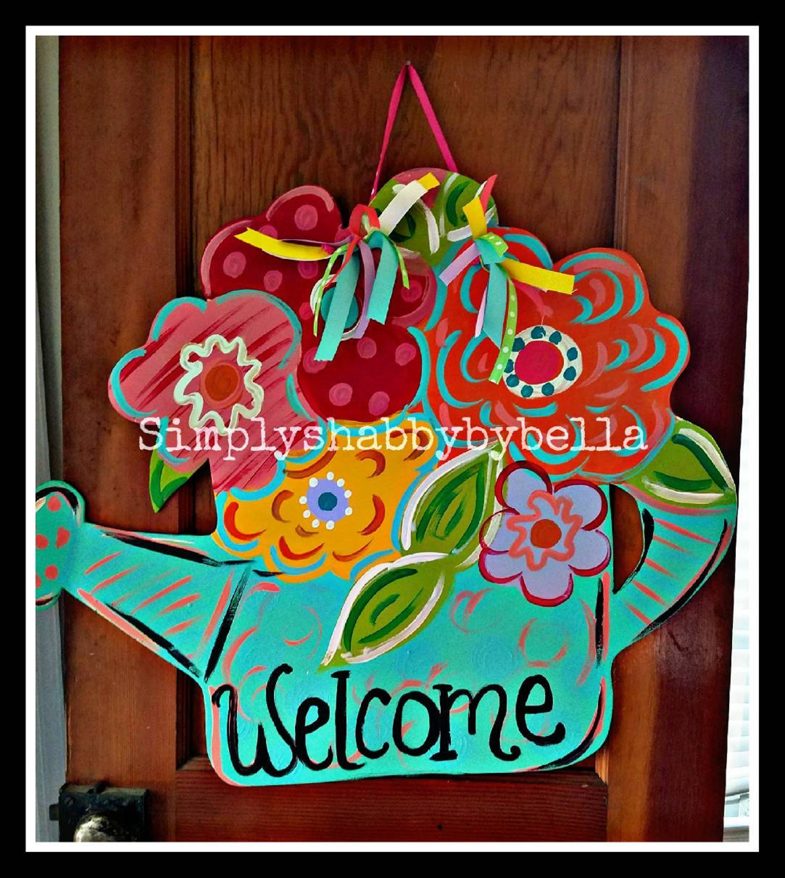 Flower Watering Can Door Hanger Spring Door Decor Etsy