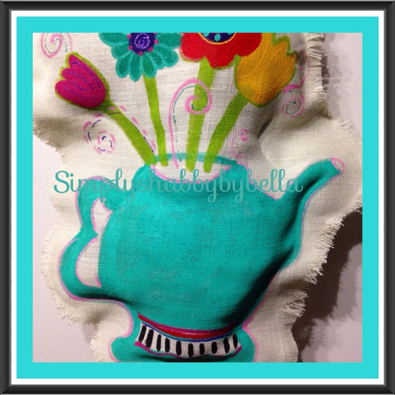Spring Tea Pot flowers burlap Door Hanger Etsy