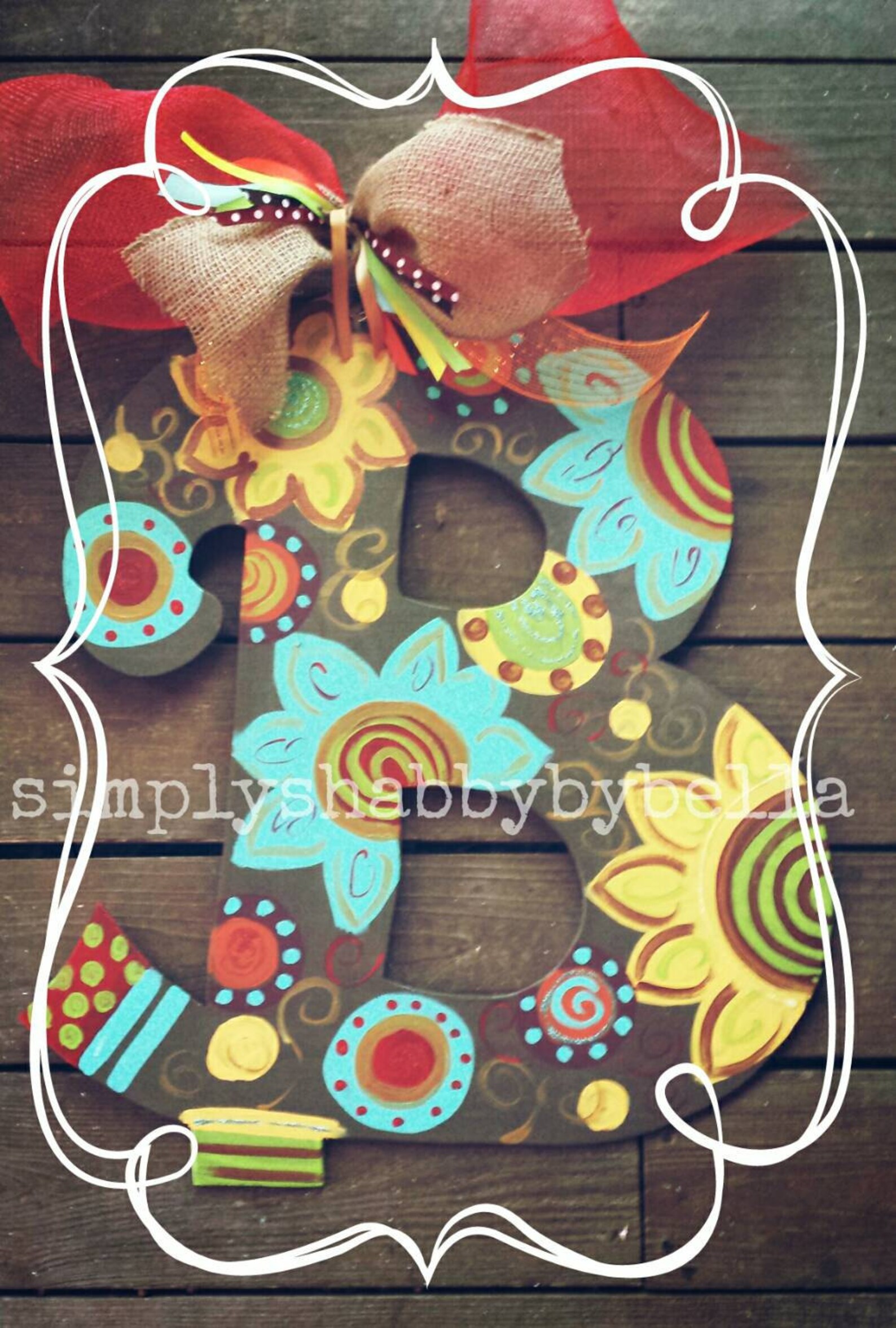 Beautiful Flowers Hand Painted Wood Letter Initial Door Etsy