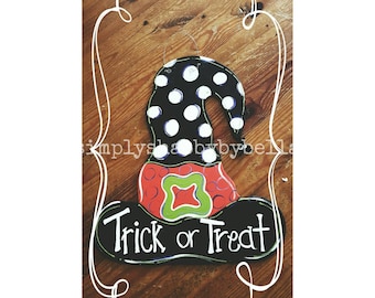 Happy Halloween  Wooden Witch Hat Door Hanger