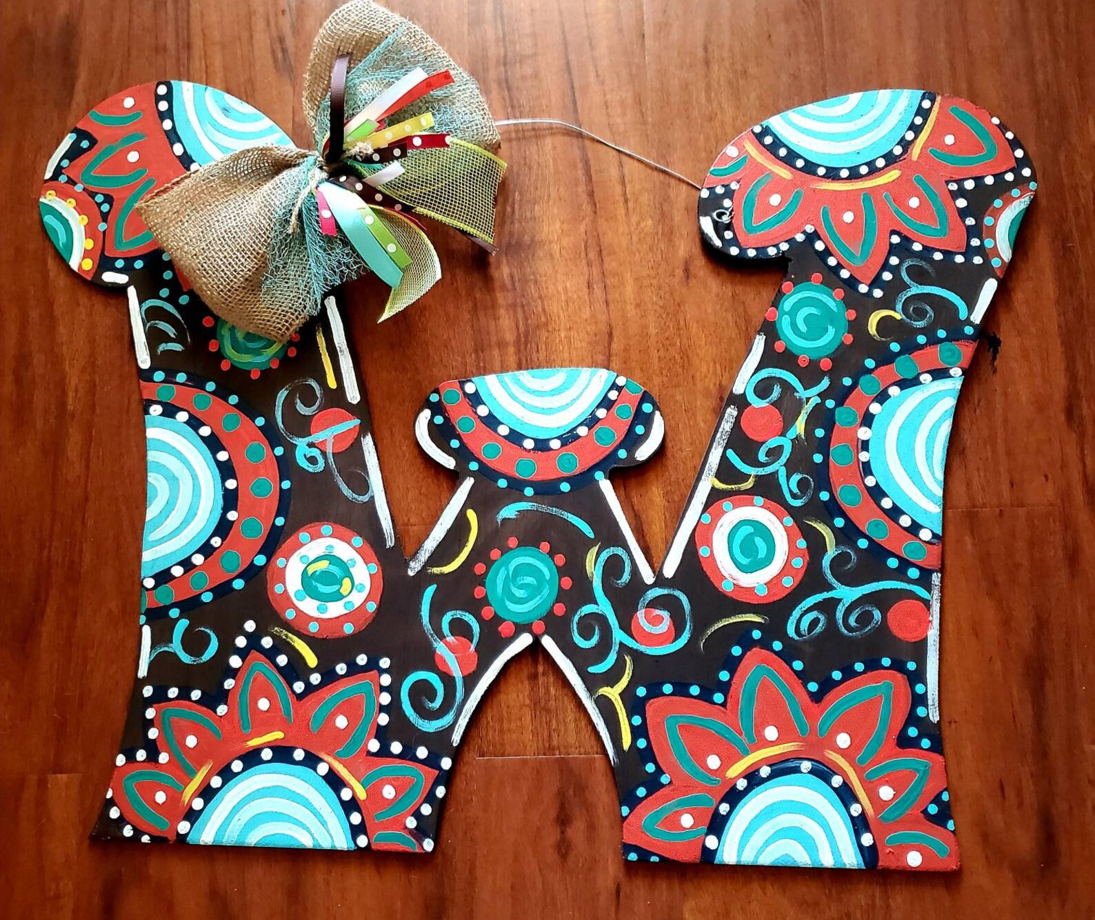 Beautiful Flowers Hand Painted Wood Letter Initial Door Etsy