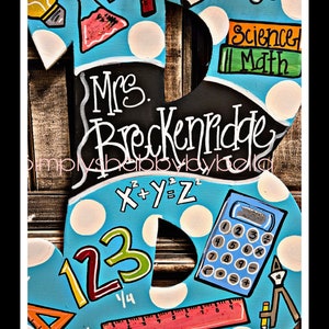 Custom Cute Teacher&#39;s Door Hanger..Personalized Math Science, Reading