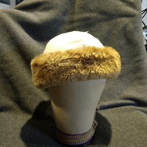 Medieval Mongol Viking Creamy White Wool and Golden Faux Fur Hat