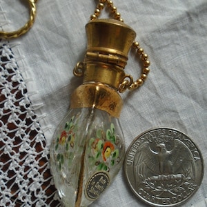 Chatelaine 3 Sided Scent Bottle With Hand Painted Enamel Flowers And Gold Trim Czechoslovakia Label/Original Stopper