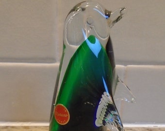 Murano Art Glass Penguin Figurine/Paperweight Cobolt Blue/Green