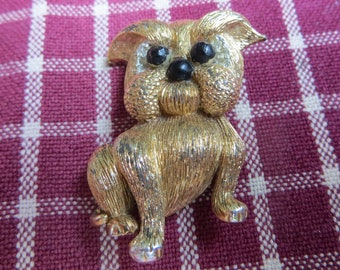 Vintage Gold Tone Bulldog or Terrier Pin Brooch