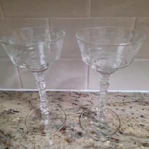 2 Libbey Rock Sharpe Etched Champagne/Sherbet Glasses &quot;HALIFAX&quot; Pattern Vintage