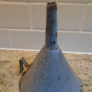 Antique Graniteware Enamelware  Blue/Gray Large Funnel