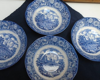 Set of 4 Liberty Blue Staffordshire ironstone Soup/Cereal Bowls