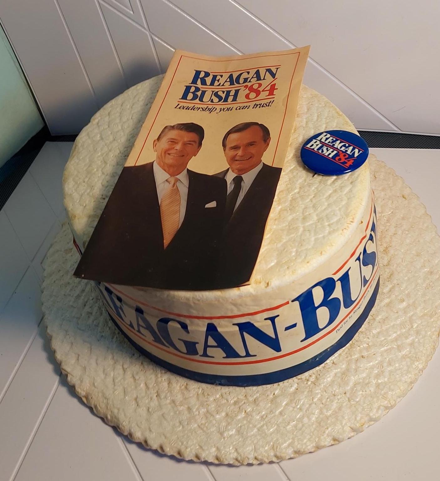 Reagan-Bush 1984 Pin Back Brochure Styrofoam Hat