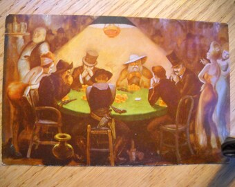 Vintage Vegas CLUB BINGO CASINO Poker Game Painting c1950s Postcard